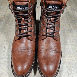Steve Madden Men's Brown Leather Zip Lace Up Combat Boots Size 10